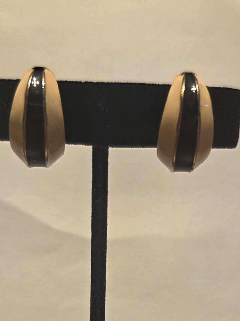 Vintage Cream and Black Stripe Clip-On Earrings